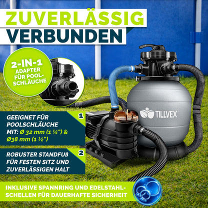 tillvex Sandfilteranlage Pool 10 m³/h mit 7-Wege-Ventil, Grau