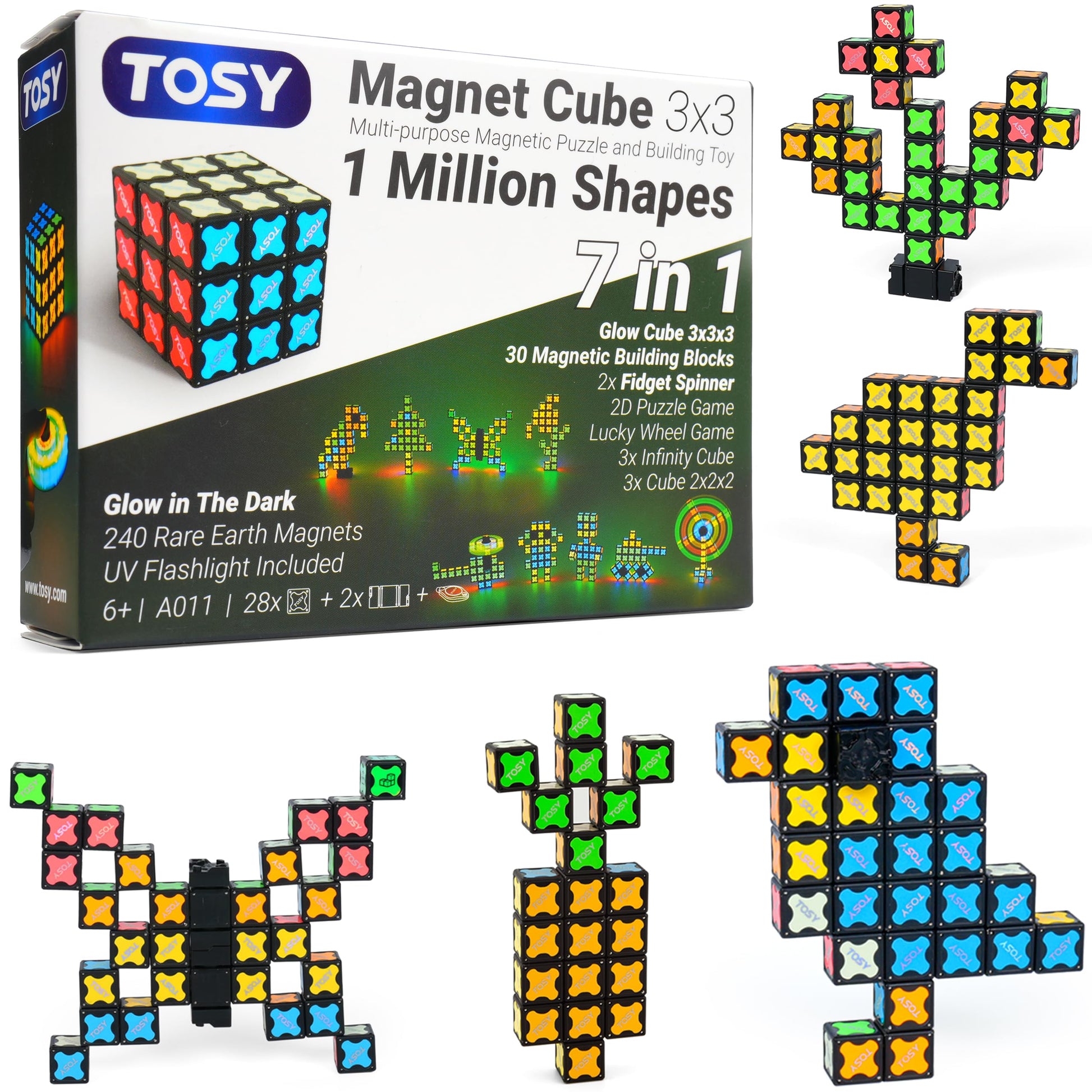 TOSY Magnet Cube 3x3 – 6-in-1 Magnetwürfel und Fidget-Spinner aus 30 magnetischen Bausteinen