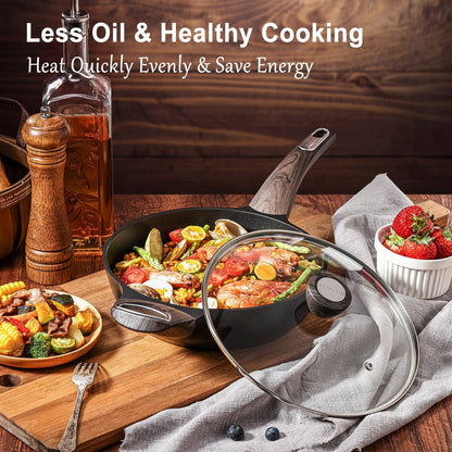 SENSARTE Tiefe Brat-/Sautepfanne 30cm Antihaft - Induktion, Deckel