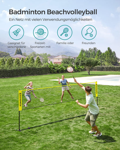 SONGMICS Badmintonnetz 4 m, höhenverstellbar, tragbar, Gelb