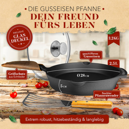 KRUSTENZAUBER Gusseisenpfanne Induktion 28cm – Mit Deckel