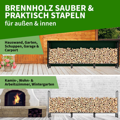 TTL Garden Kaminholzregal L mit Abdeckung, 300 x 36 x 116 cm, schwarz