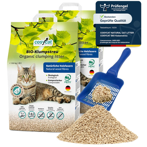 COSYCAT Katzenstreu Klumpstreu aus Holz, fein, 2 x 20 l