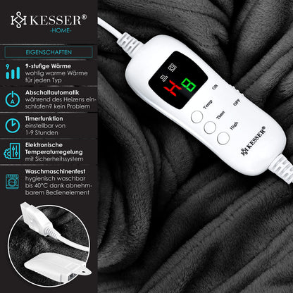 KESSER® Heizdecke Plüsch elektrisch 200x180cm Braun