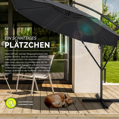 tillvex Ampelschirm Ø 350 cm Aluminium mit Kurbel & Abdeckung