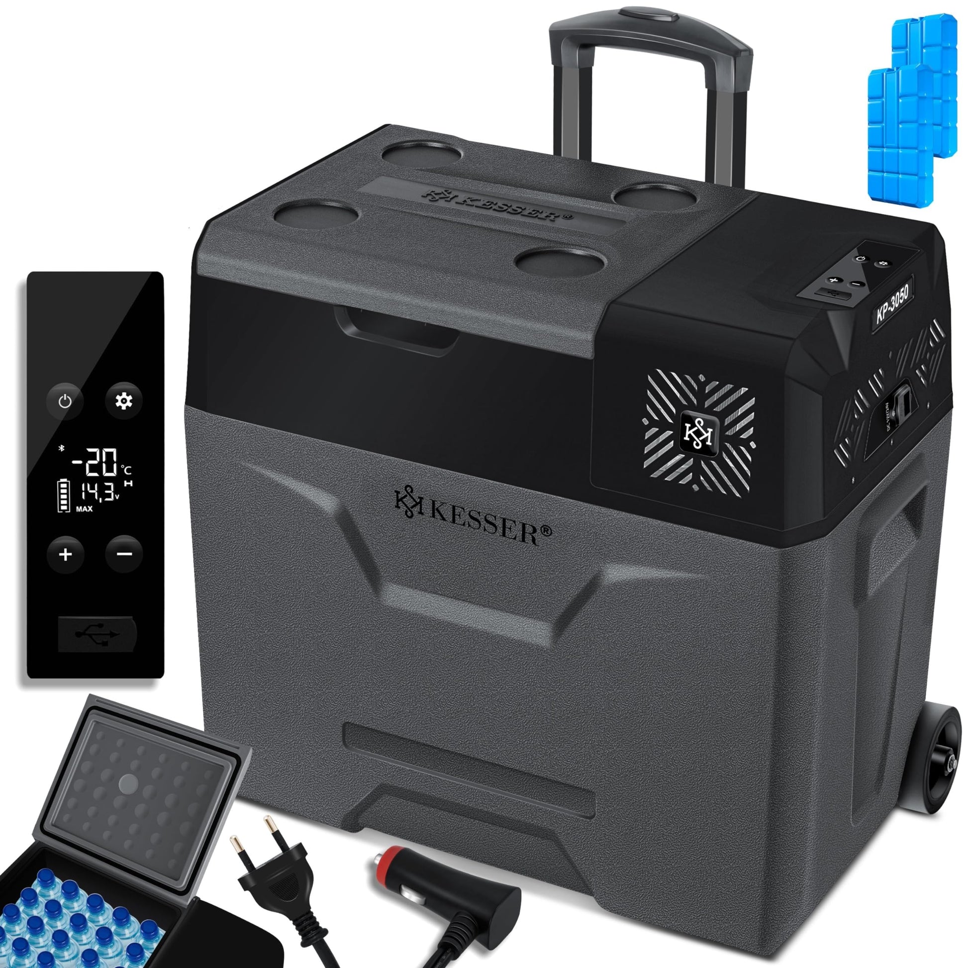 KESSER Kompressor-Kühlbox 50 L elektrisch mit App-Steuerung, Räder und Teleskopgriff