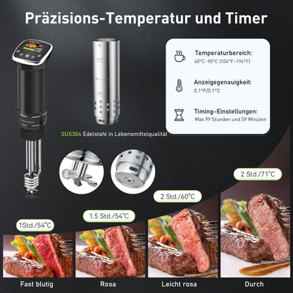 KitchenBoss Sous Vide Stick Präzisionskocher – WLAN 1100W