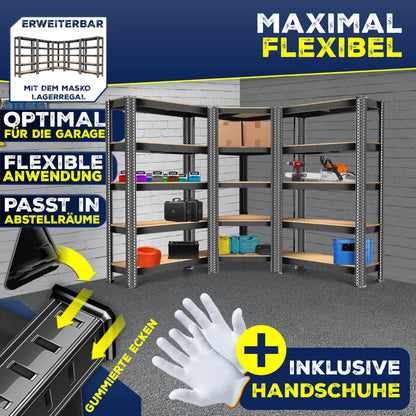 MASKO 3er Set Schwerlastregal – Metall, 1x Eck, 2x Lager, Schwarz