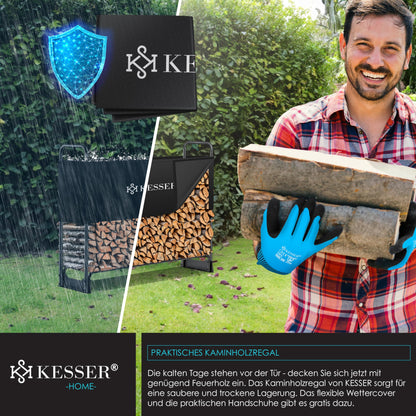 KESSER Kaminholzregal Metall 130x36x117cm mit Abdeckung
