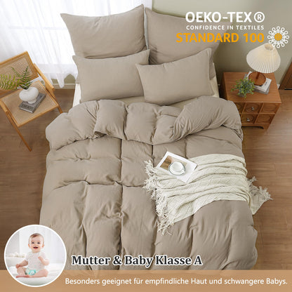 TOCOMOA Musselin Bettwäsche Set 135x200 – Beige 6-teilig