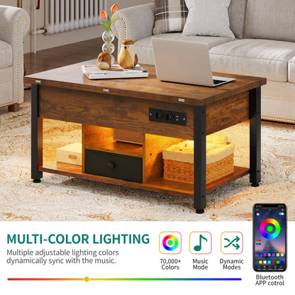 YITAHOME 4-in-1 Couchtisch höhenverstellbar - Vintage-Braun