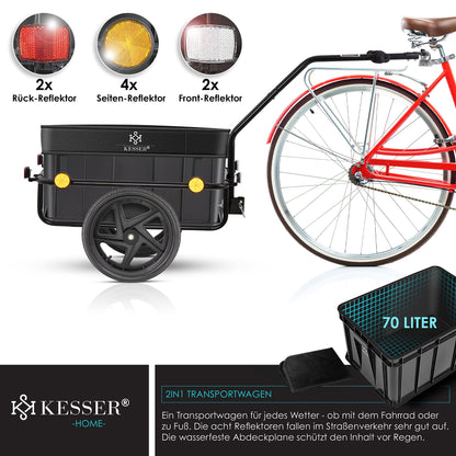 KESSER Velo Lastenanhänger 70L – Schwarz, inkl. Kupplung