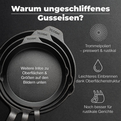 TECOR Gusseisen Bratpfanne 28 cm, induktionsgeeignet, unbeschichtet