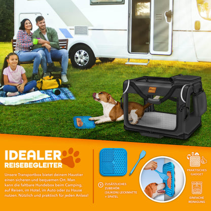 TRESKO Hundebox faltbar M, Transportbox für Hunde und Katzen, schwarz