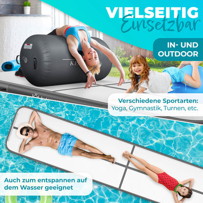 KESSER Airtrack Turnmatte aufblasbar – Anthrazit 400x100x10cm
