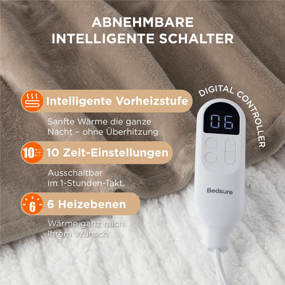 BEDSURE Elektrische Heizdecke Kuscheldecke - 130x180cm Braun