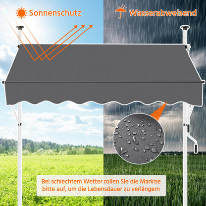 Yaheetech Klemmmarkise 200 cm Balkonmarkise mit Handkurbel, dunkelgrau