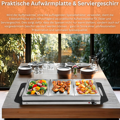 Steinborg Buffetwärmer Speisewärmer mit 4 Edelstahlbehältern 300 Watt