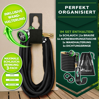 TRESKO Flexibler Gartenschlauch 30 m mit Messing-Verschraubungen