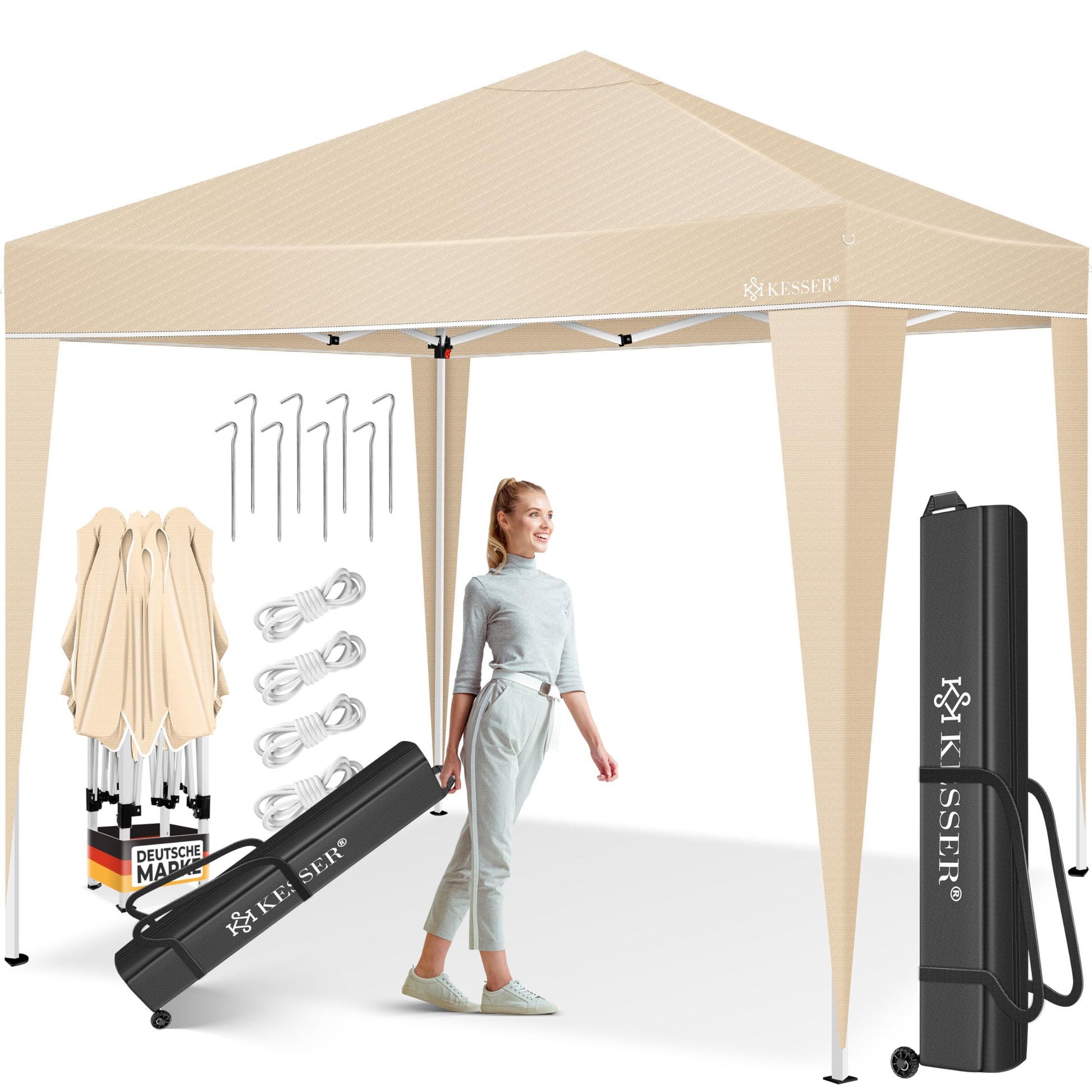 KESSER Pop-Up Faltpavillon 3x3m Gartenpavillon – Beige. Pavillon für Sonnen- und Wetterschutz im Garten.