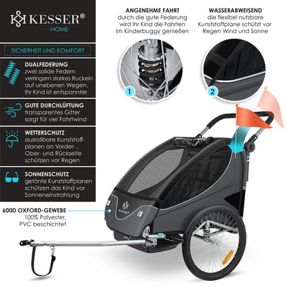 KESSER Kinderfahrradanhänger 2in1 Jogger – Schwarz