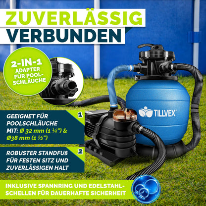 tillvex Sandfilteranlage Pool 10 m³/h mit 7-Wege-Ventil, Blau