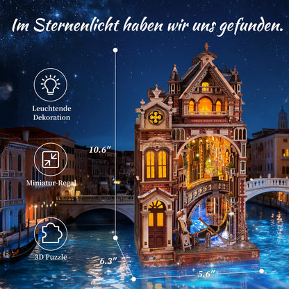 FUNPOLA Venice Night Starlit Book Nook Kit, 3D-Holzpuzzle mit LED