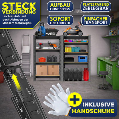 MASKO Schwerlastregal 2er-Set 160 x 80 x 40 cm, bis 700 kg, Schwarz