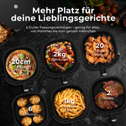Balter Heissluftfritteuse 5,5 L Airfryer XXL mit Sichtfenster