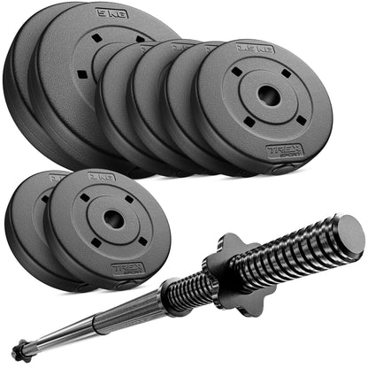 TREX SPORT Langhantel Set 22 kg mit 120 cm Stahlstange und 8 Scheiben