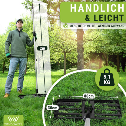 WENDOWERK Rasennivellierrechen 80x30 cm mit 2 m Stiel, schwarz