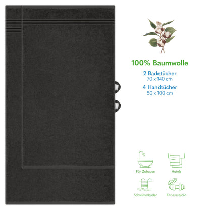 Hammetex Handtuch-Set RN62, 6-teilig, Frottier Baumwolle, Anthrazit