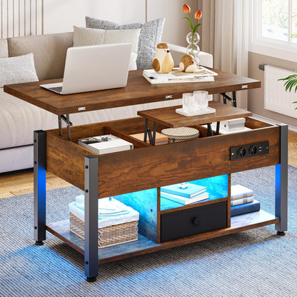 YITAHOME 4-in-1 Couchtisch höhenverstellbar - Vintage-Braun