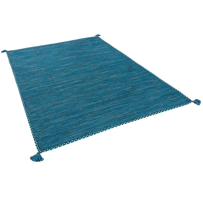 Natur Teppich Kelim Prico aus Baumwolle – Blau Petrol