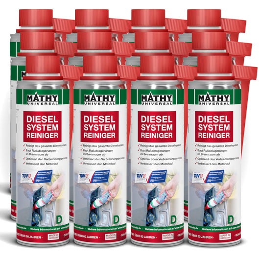 MATHY-D Hochwirksamer Diesel Systemreiniger Additiv – 12x 250ml. Flaschen. Reinigt das Diesel-System, optimiert die Verbrennung.