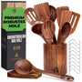 Woodenhouse Kochbesteck Set 12-teilig aus Teakholz mit Halter – Kochlöffel und Pfannenwender aus Holz