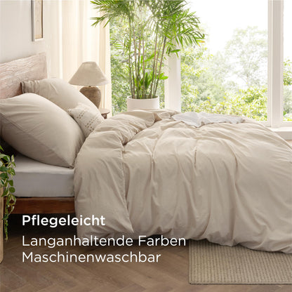 BEDSURE Bettwäsche-Set 135x200 cm Baumwolle 4teilig Beige