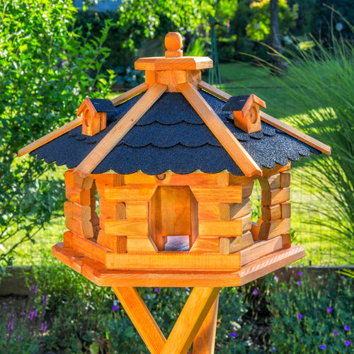 Deko-Shop-Hannusch Vogelhaus mit Futtersilo, Grösse L, schwarz, aus Holz mit Bitumendach