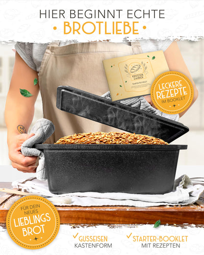 KRUSTENZAUBER Gusseisen Brotbackform mit Deckel, rechteckig, 28 cm