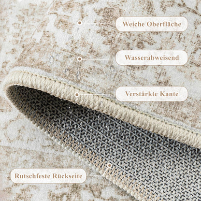 Vintage Hellbraun Waschbarer Kurzflor Teppich 240x300cm Wohnzimmer