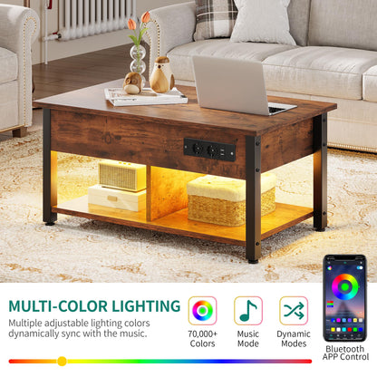 YITAHOME Anhebbarer Couchtisch LED Stauraum Vintage-Braun