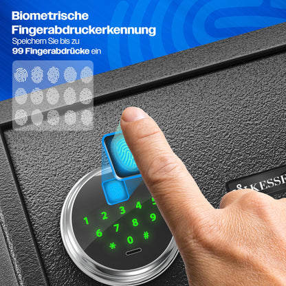 KESSER® Elektr. Tresor Fingerabdruck & Schlüssel XL Schwarz