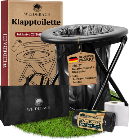 Weidebach Campingtoilette faltbar, mobile Klapptoilette mit 22 Beuteln