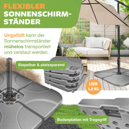 KESSER Sonnenschirmständer 4-teilig für Ampelschirm, 60 l / 80 kg