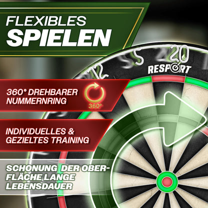 RE:SPORT Sisal Dartscheibe XXL Set mit 9 Profi-Steeldartpfeilen