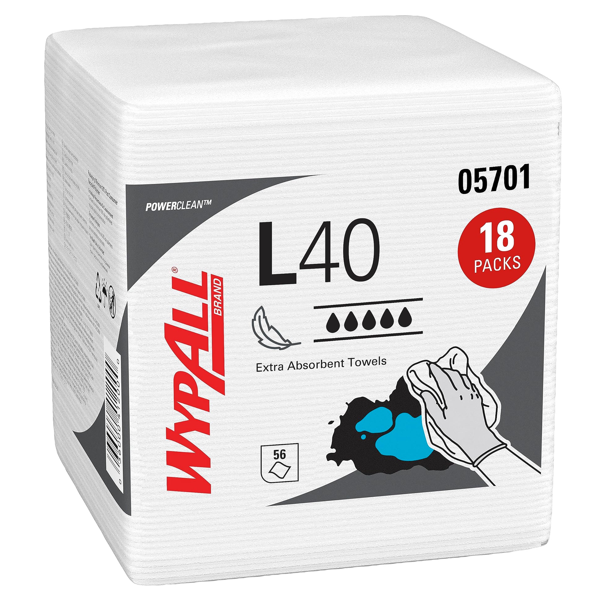 WYPALL* L40 7471 Wischtücher – 1-lagig, weiss, Grossgebinde. Zum Aufwischen von Flüssigkeiten und Reinigen von Oberflächen.