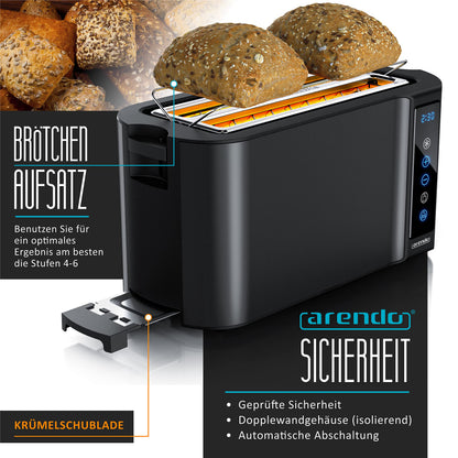 Arendo Edelstahl Langschlitz Toaster 4 Scheiben Touchscreen