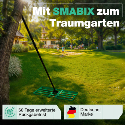 SMABIX Rasen Rakel Nivellierrechen – 75x35cm mit 2m Stiel