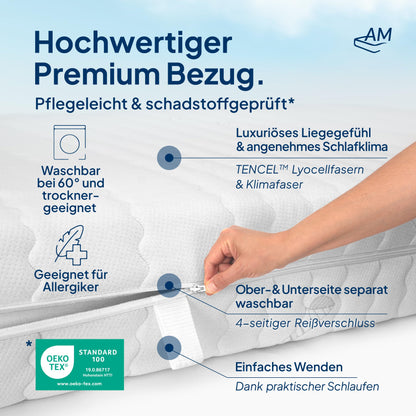 AM Qualitätsmatratzen Deluxe Taschenfederkern Matratze 90x200cm H3