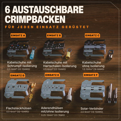 BAURIX® HEKTOR PRO Crimpzange - 6 Wechselbacken für Elektrik